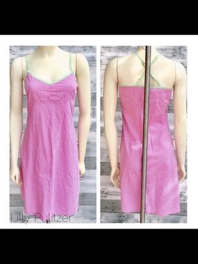 Lilly Pulitzer Pink Gingham Slip Dress with Mint Trim